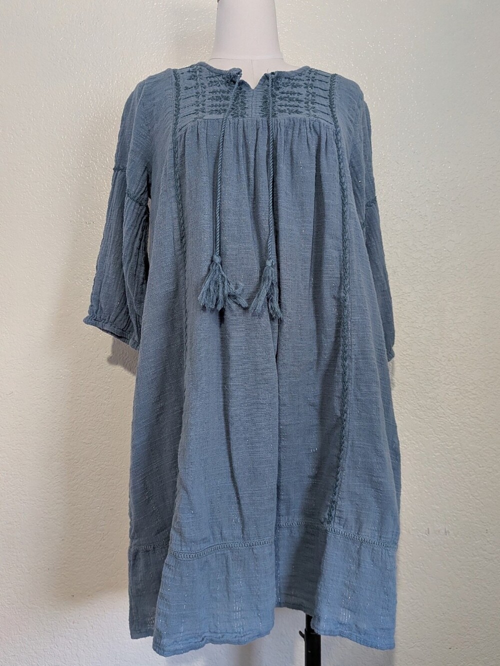 World Market Blue Gauzy Peasant Cotton Dress Size L/XL